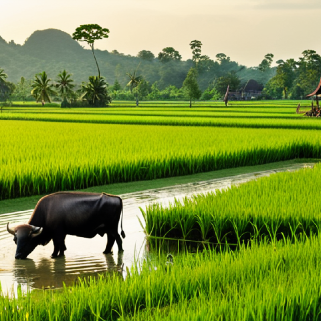 **

"Lush rice paddies in rural Thailand, golden hour sunlight, traditional wooden farmhouse in the distance, water buffalo grazing peacefully, vibrant green landscape, environmental sustainability, community harmony, safe for work, appropriate content, fully clothed farmers tending the fields, professional photography, perfect anatomy, natural proportions, modest clothing, family-friendly"

**