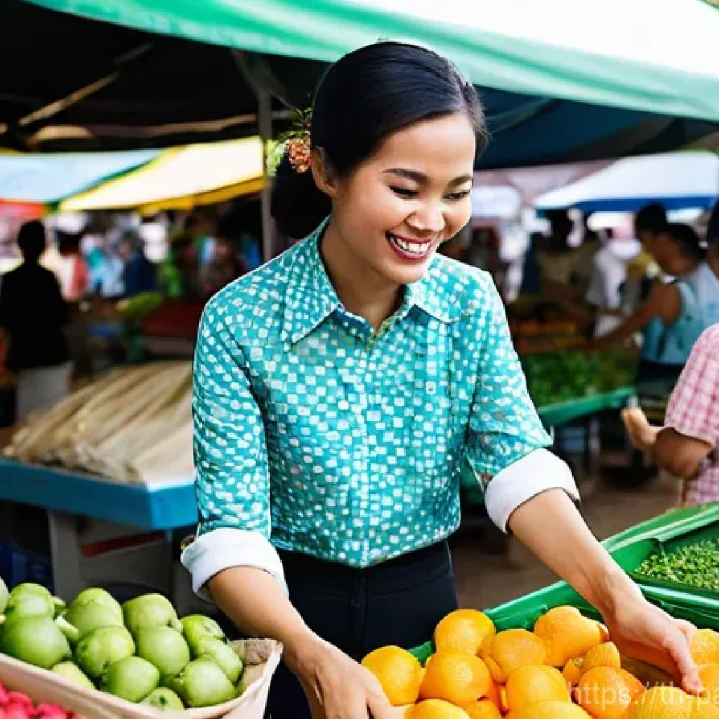 기후 변화에 대응하는 혁신적인 시민 모델 - **Prompt:** "A vibrant, optimistic scene in a bustling, clean open-air market in Thailand. A diverse...