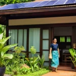 기후 변화와 시민 참여의 관계 - **Sustainable Living at a Thai Home with Solar Panels**
    A bright and inviting Thai family home, ...