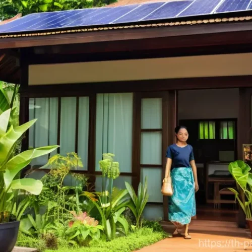 Home 23 기후 변화와 시민 참여의 관계 - **Sustainable Living at a Thai Home with Solar Panels**
A bright and inviting Thai family home, ...