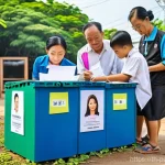 기후 위기 해결을 위한 시민의 정치적 참여 - **Prompt:** A vibrant and hopeful scene depicting diverse Thai citizens, including young adults, mid...