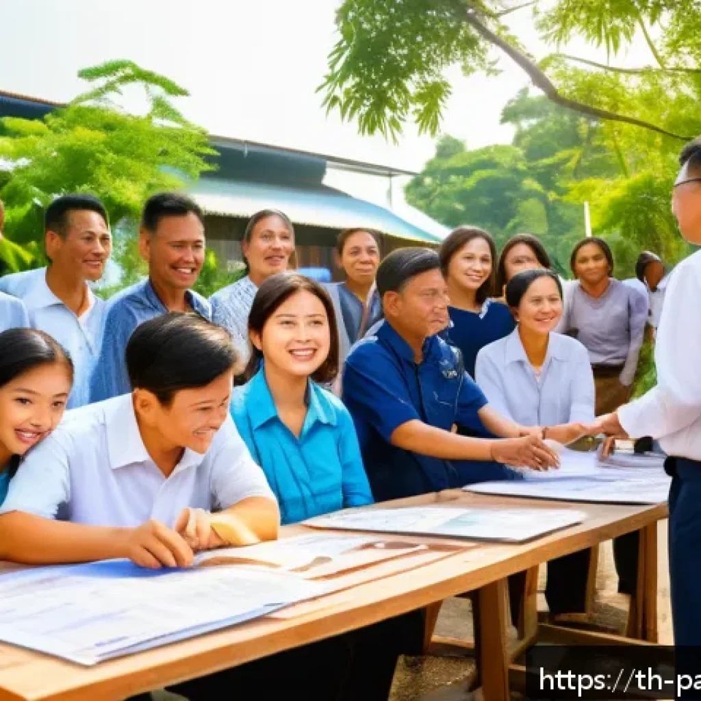 기후 변화 대응을 위한 시민 정책 제안 - A vibrant community workshop scene in a modern Thai neighborhood, featuring diverse local residents ...