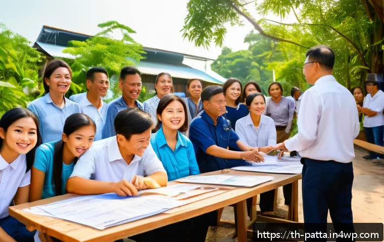 기후 변화 대응을 위한 시민 정책 제안 - A vibrant community workshop scene in a modern Thai neighborhood, featuring diverse local residents ...