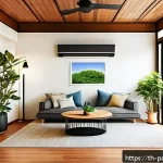 Home 23 기후 위기와 시민의 자발적 행동 사례 - A cozy Thai home interior during daytime, showcasing energy-saving LED lights turned on, a modern ai...