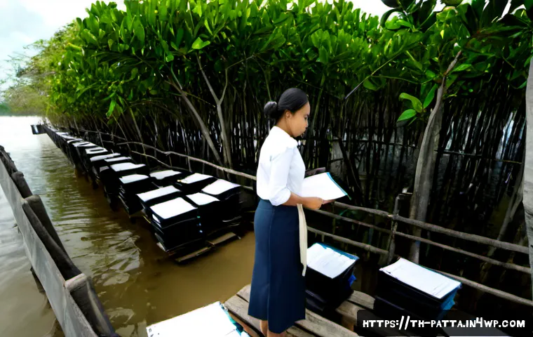Home 30 기후 위기 대응을 위한 법적 책임 - Photorealistic wide-angle scene of a Thai coastal community facing climate accountability: a compose...