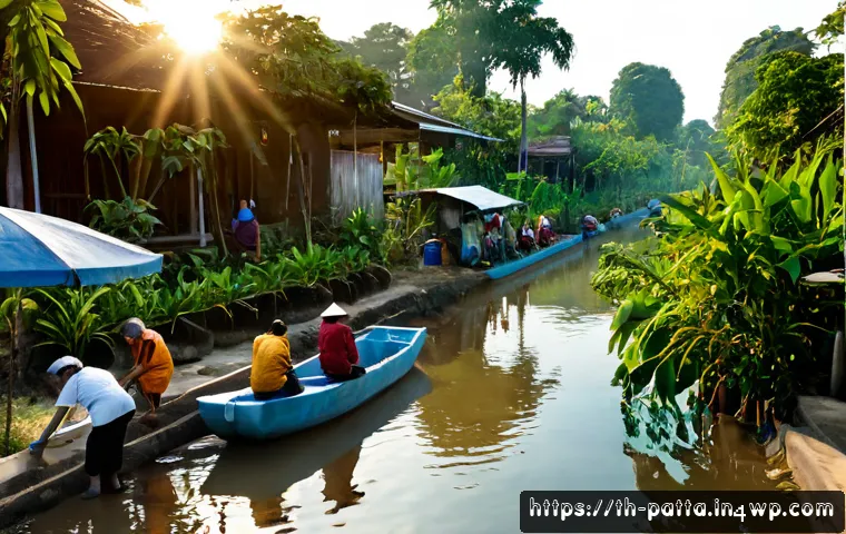 Home 17 기후 변화 대응을 위한 커뮤니티 자원 활용 - Photorealistic community climate action scene in a Thai neighborhood, diverse local residents includ...